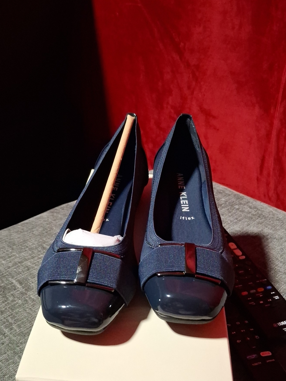 Anne Klein Navy Womens Slip-On Flats with Patent Toe